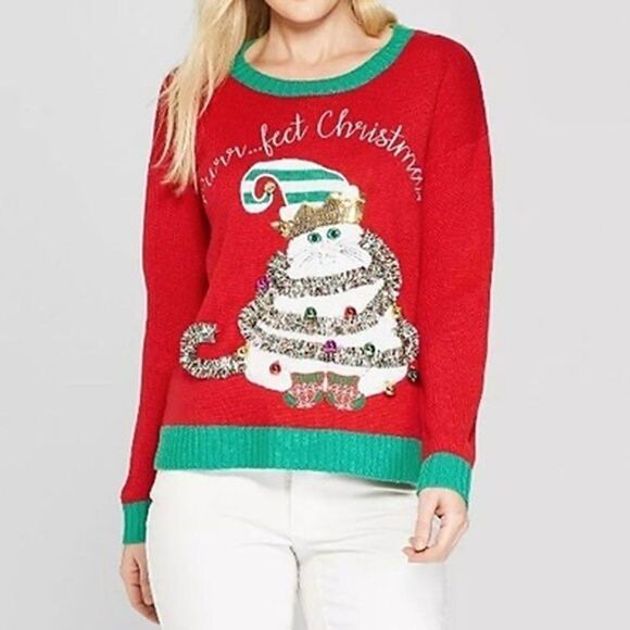33 degrees Purr…fect Christmas Cat Sweater with Ornaments - Picture 1 of 12